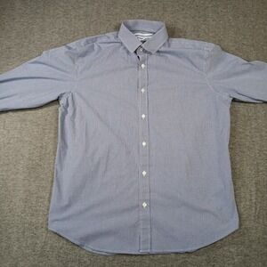 Old Navy Mens Button Up Long Sleeve Blue White Plaid Slim Fit Signature Shirt XL